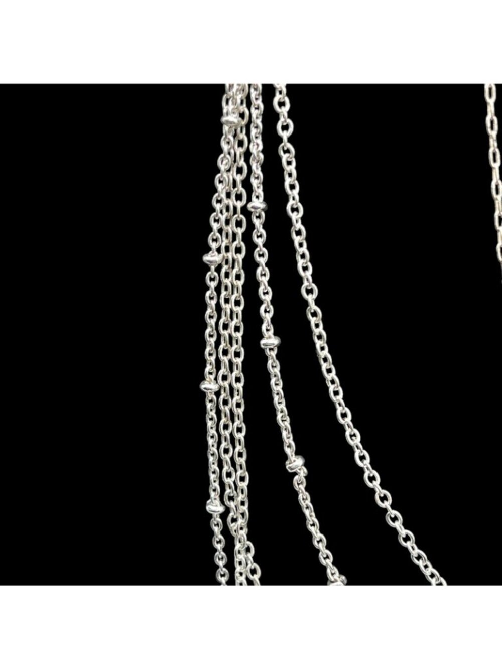 Multi Strand Necklace Stack Chain + Faux Pearl Crystal Silver Tone Vtg LC - Picture 5 of 9